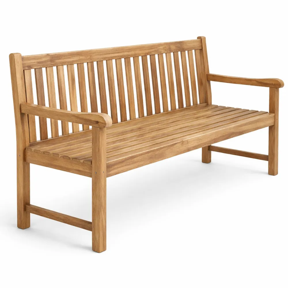 Stabile Gartenbank aus Premium Teak mit Armlehnen, 150 cm