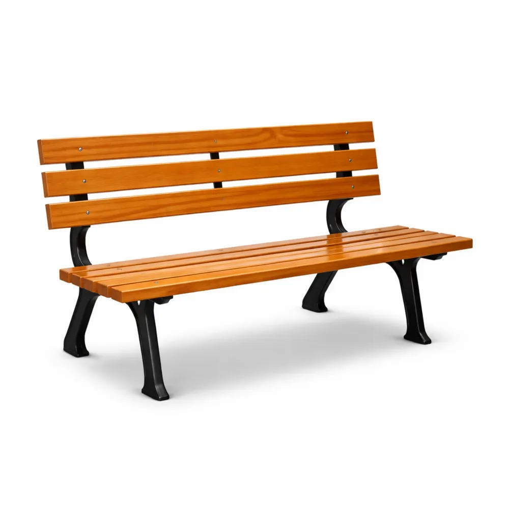 Hochwertige Gartenbank aus Gusseisen und Holz, 150 x 56 x 70 cm, Hellbraun/Schwarz