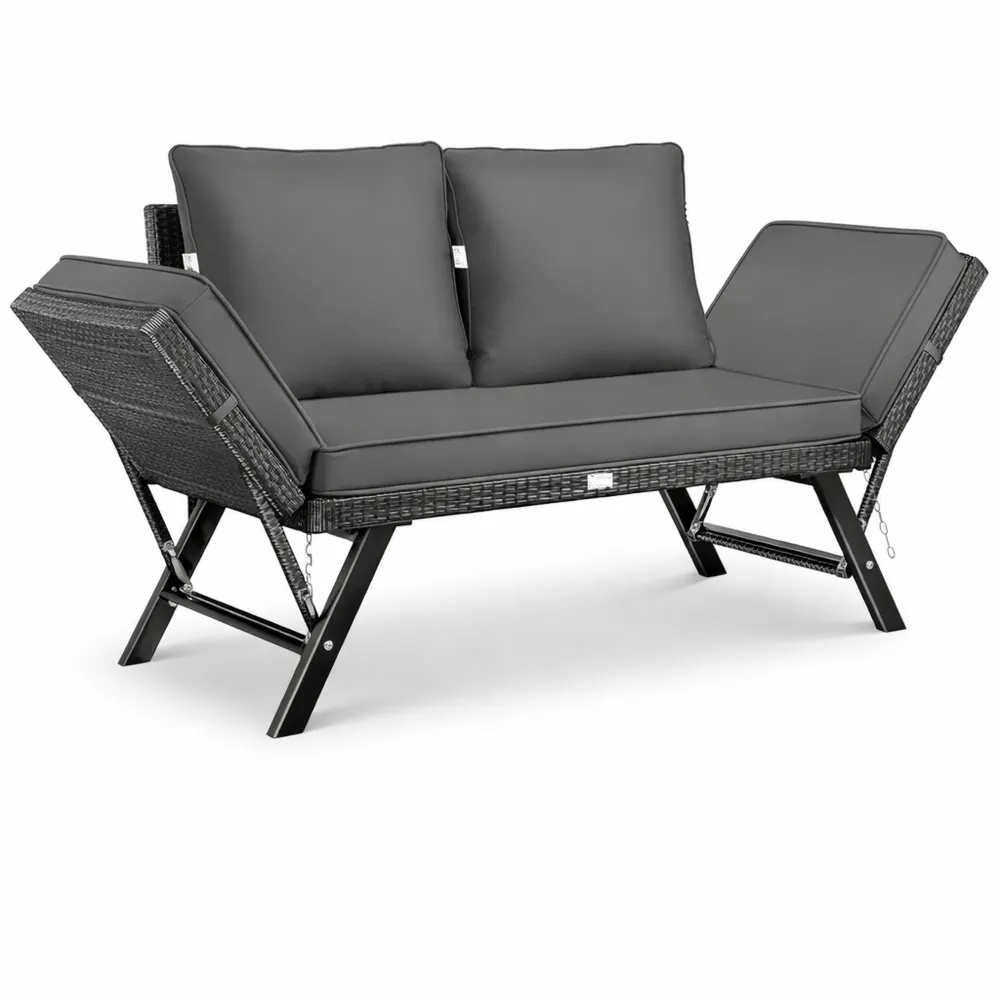 Verstellbare Gartenbank aus Polyrattan mit Liegefunktion und weichen Polstern