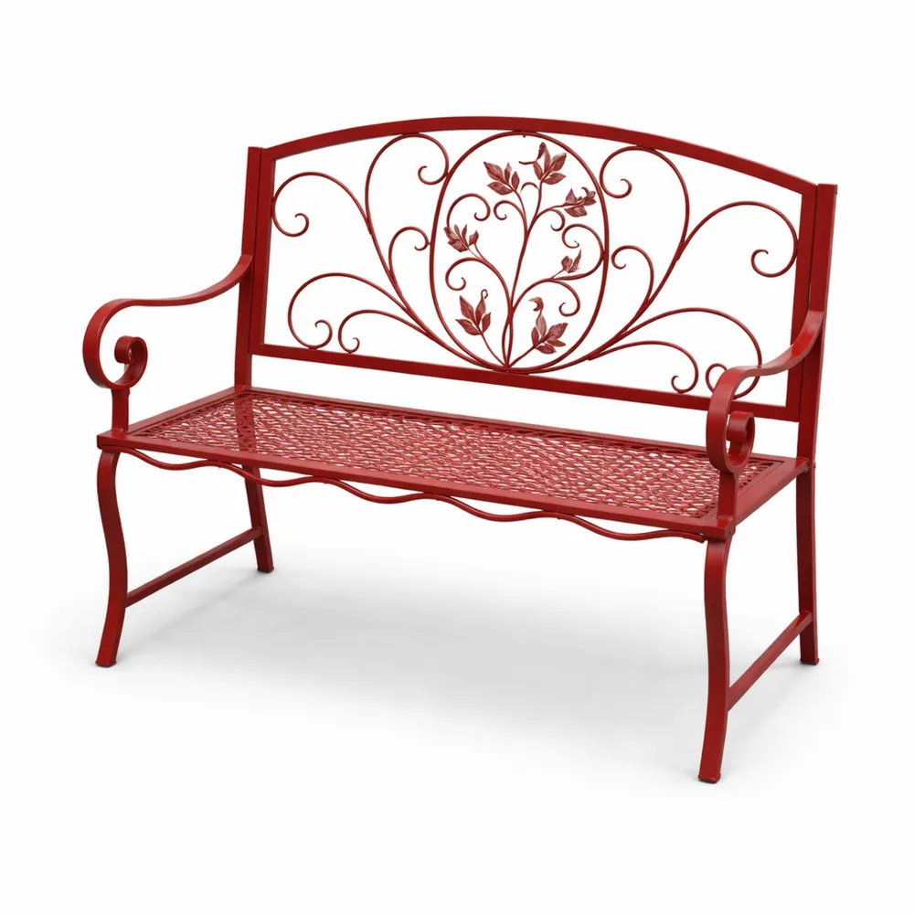 Wetterfeste Gartenbank aus Metall für 2 Personen, Rot, 110 cm