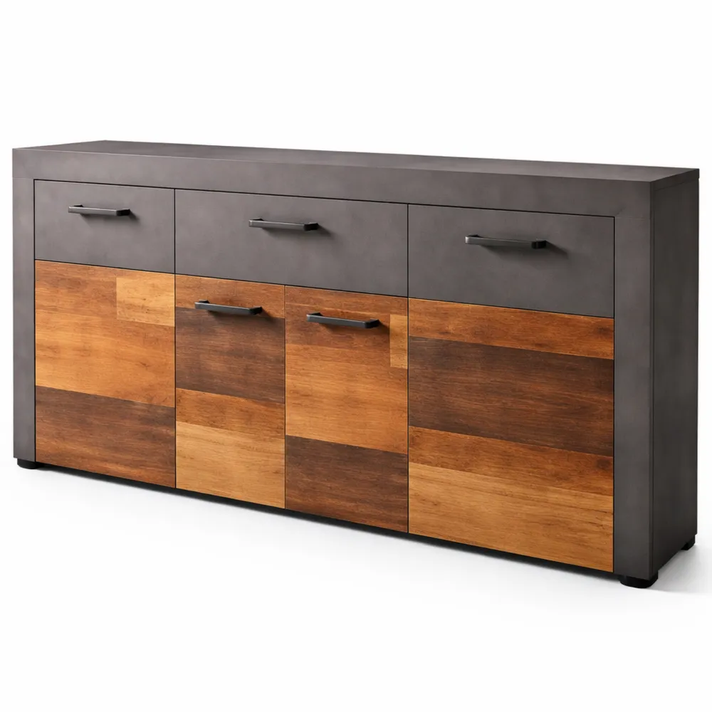 Geräumiges Sideboard in Eiche/Grau mit Türen und Schubladen