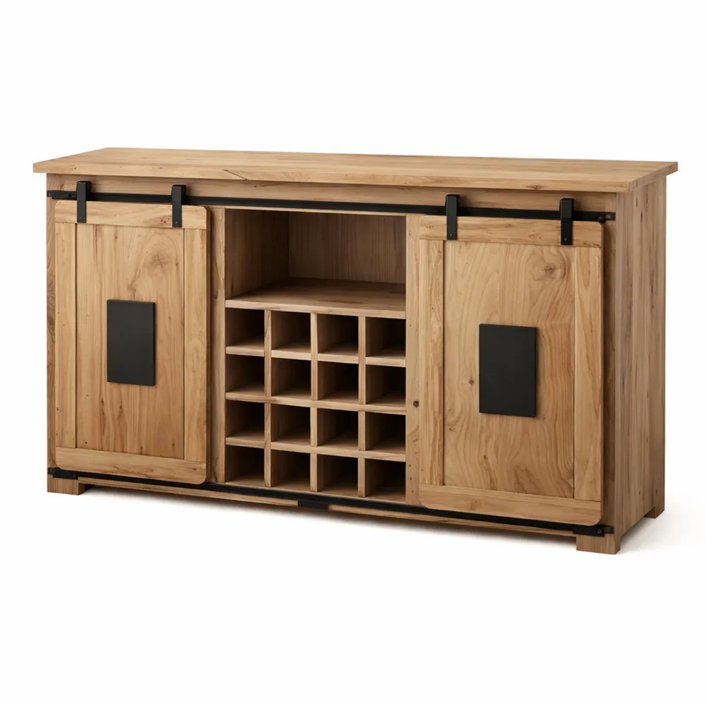Rustikales Wein-Sideboard aus massivem Akazienholz mit Stauraum