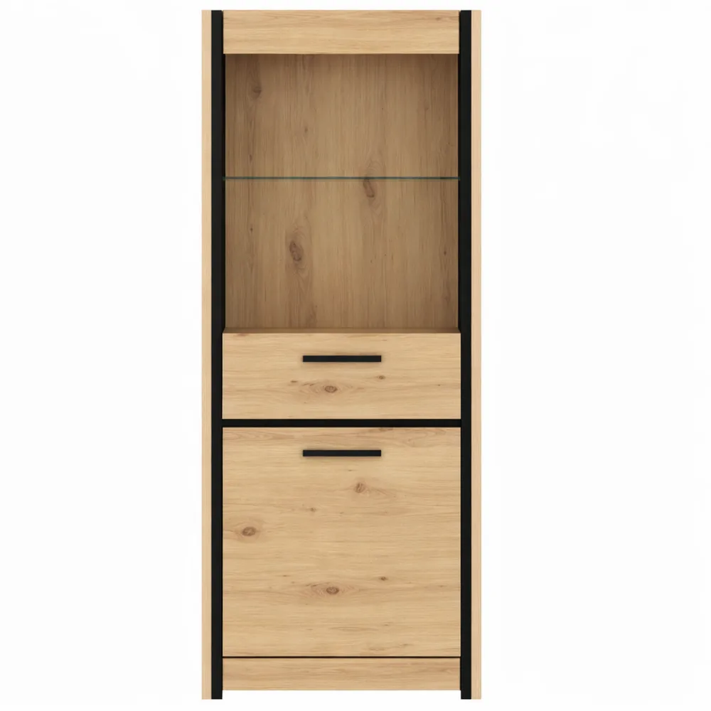 Vitrine mit 2 Türen, Holzoptik Eiche, Kombination Schwarz