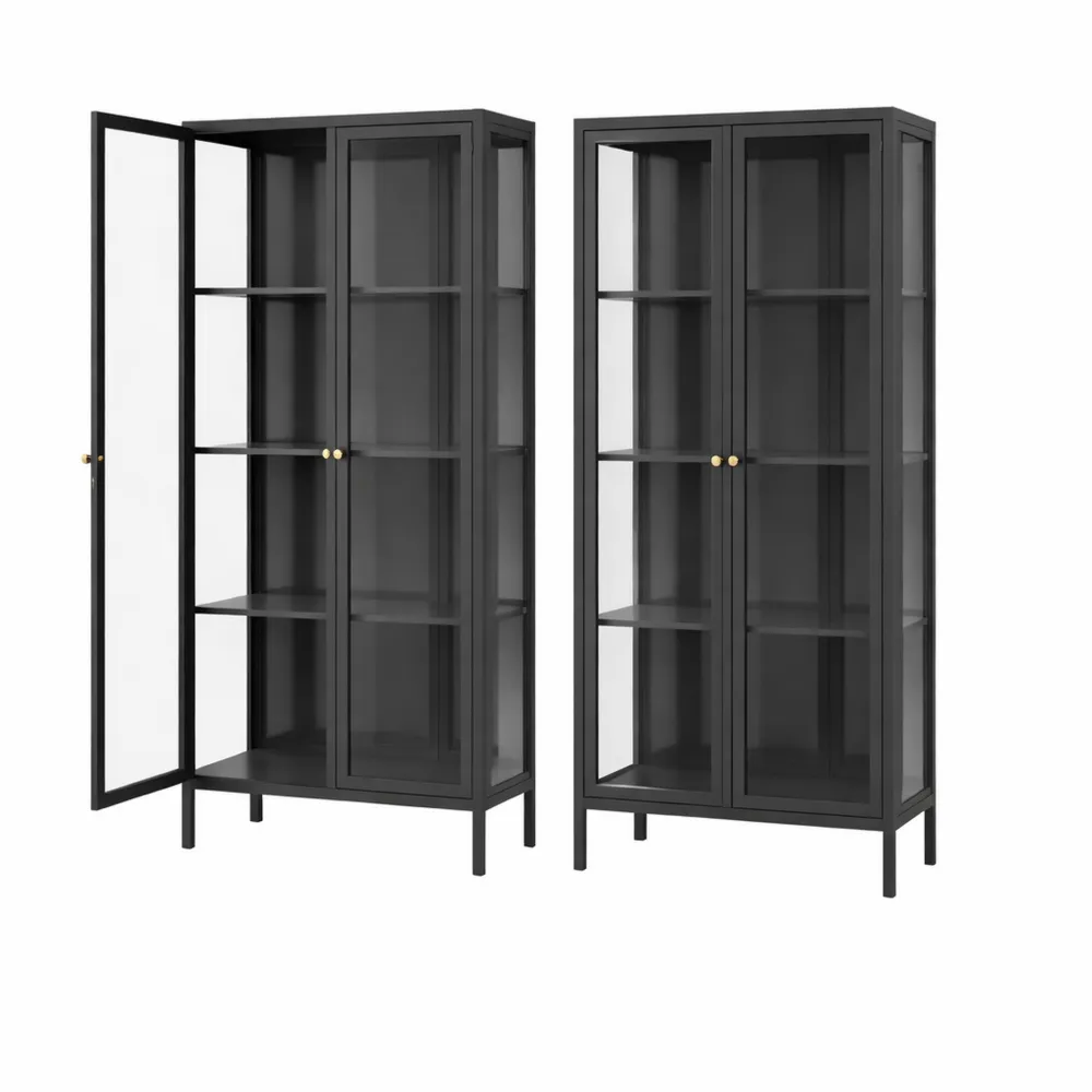 Stehender Glasvitrinenschrank mit verstellbaren Regalböden für Wohn- und Schlafzimmer