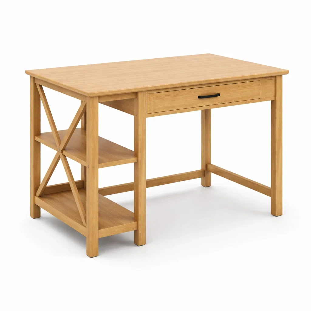 Schreibtisch eichenholz mit regal und schublade 120 x 75 x 60 cm-FURNIBALANCE