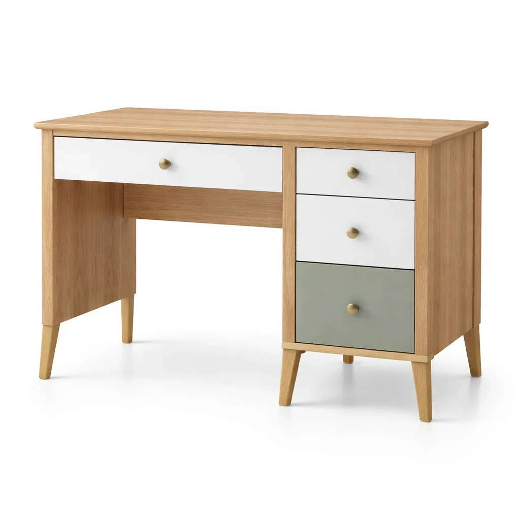 Schreibtisch mdf weiß eiche grün 120 x 50 x 75 cm-FURNIBALANCE