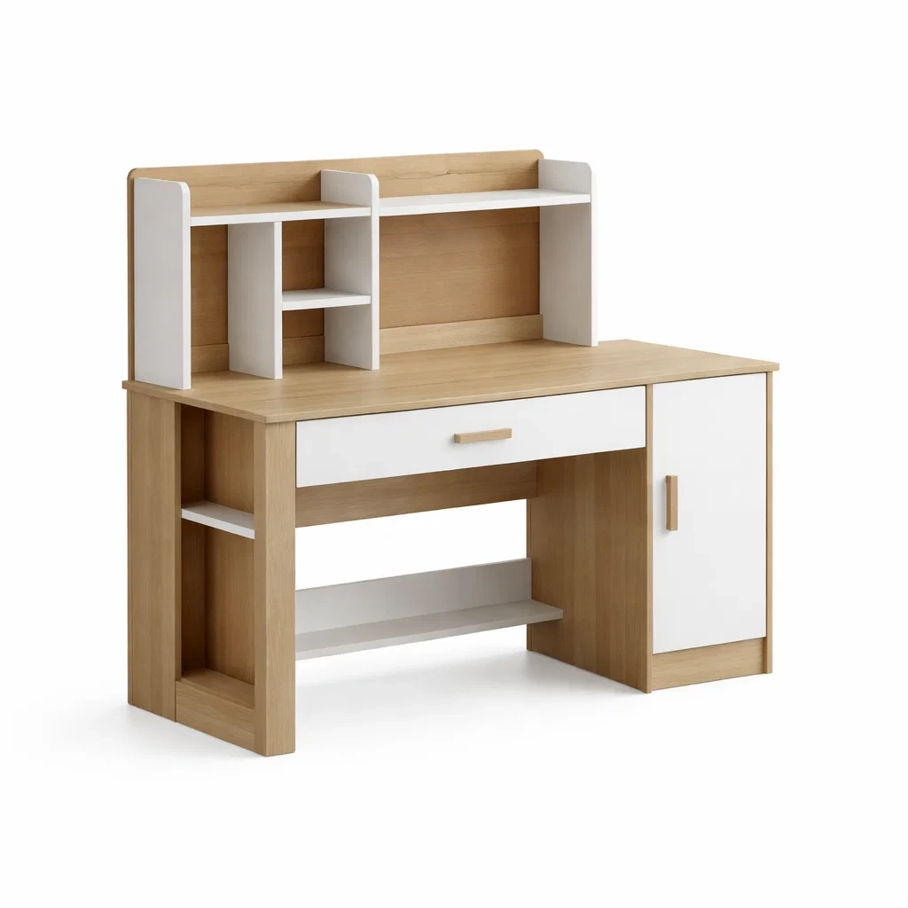 Schreibtisch spanplatte weiß eiche mit regal-FURNIBALANCE