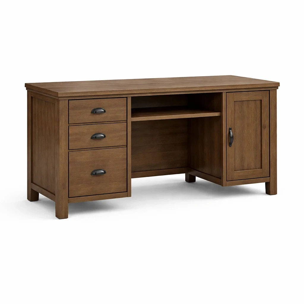 Schreibtisch holzfurnier braun mit schubladen und tür 150 x 70 x 75 cm-FURNIBALANCE