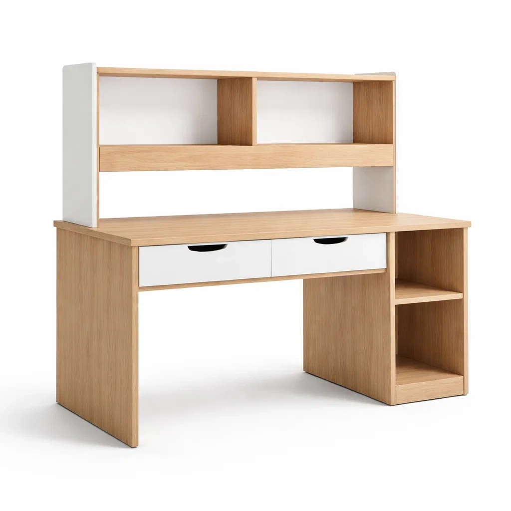 Schreibtisch holzwerkstoff natur weiß mit regalen und schubladen-FURNIBALANCE