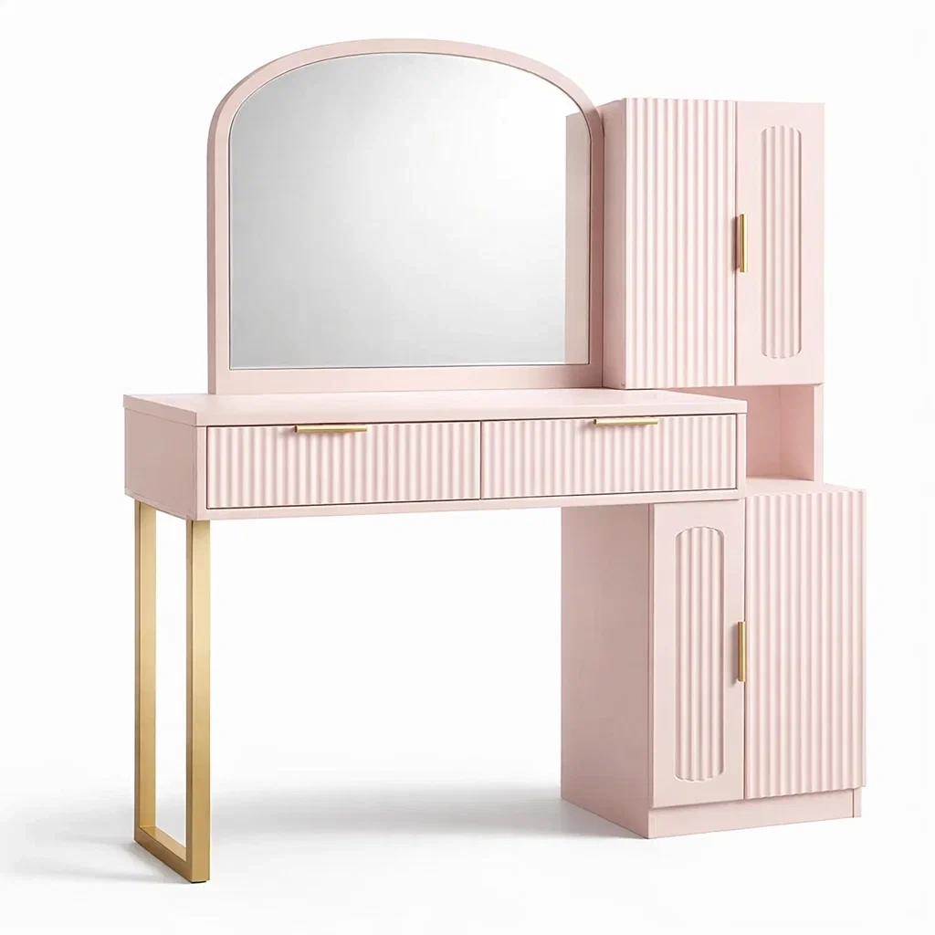 Schminktisch holzwerkstoff rosa mit spiegel 120 x 40 x 140 cm-FURNIBALANCE