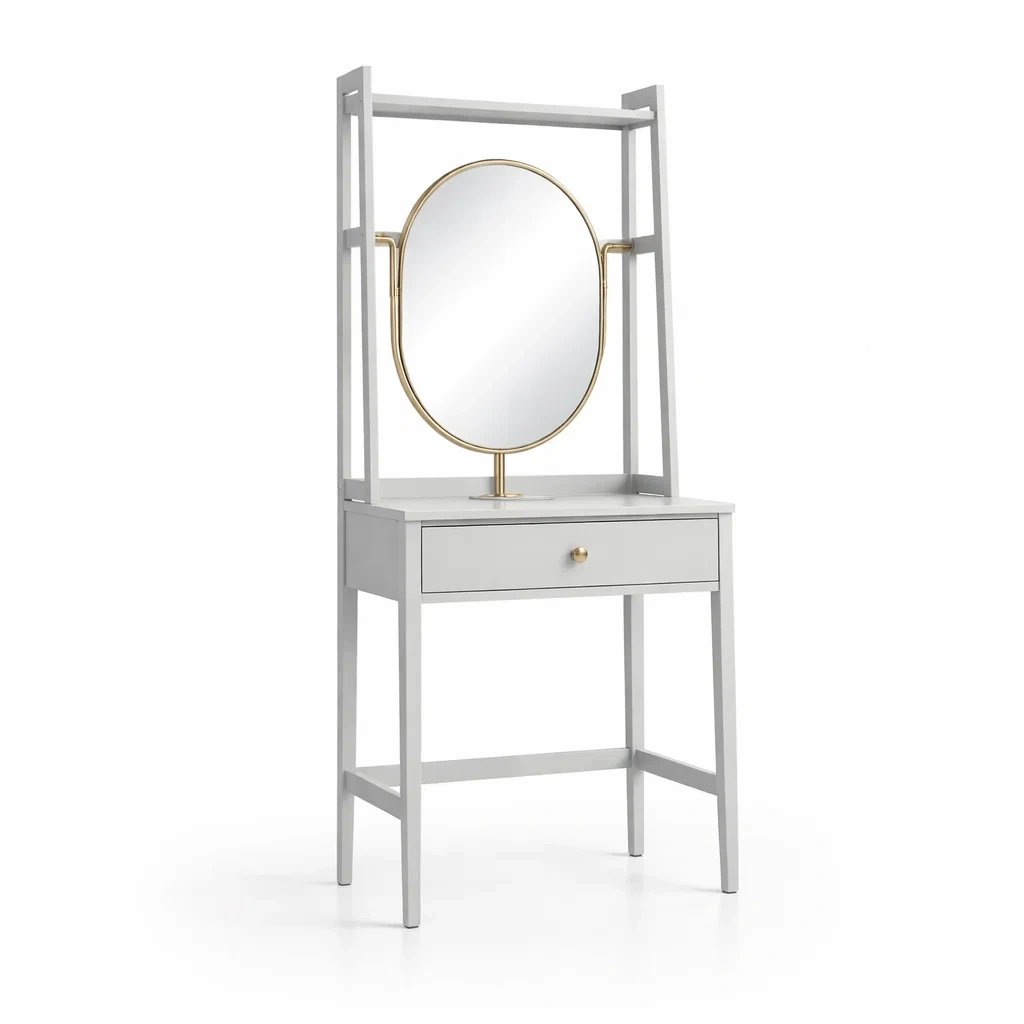 Schminktisch mdf stahl grau mit ovalem spiegel 56 x 40 x 140 cm-FURNIBALANCE