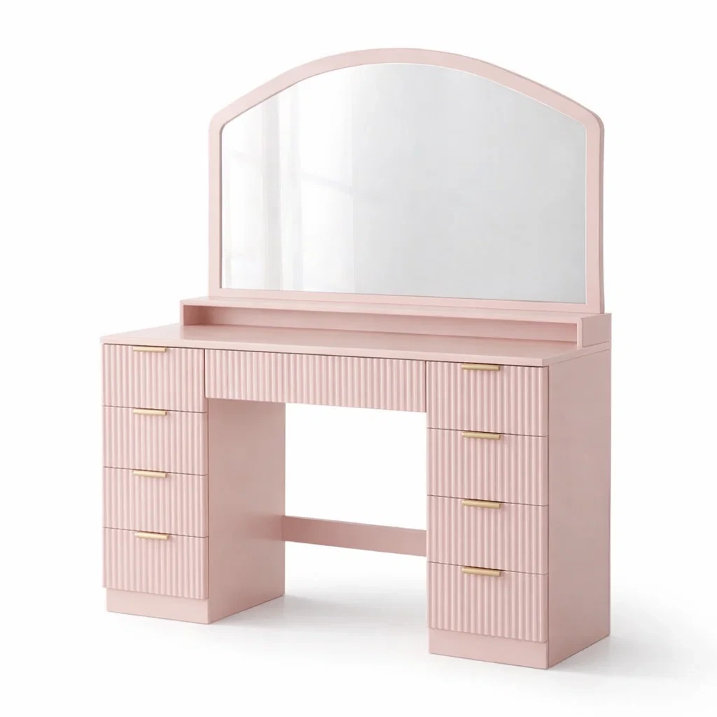 Schminktisch holz rosa mit spiegel und schubladen-FURNIBALANCE