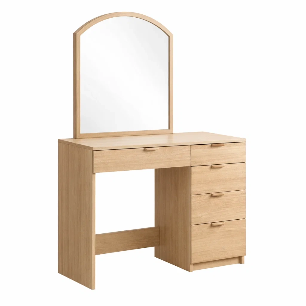 Schminktisch mdf eichenholzfurnier mit spiegel und schubladen 120 x 40 x 135 cm-FURNIBALANCE