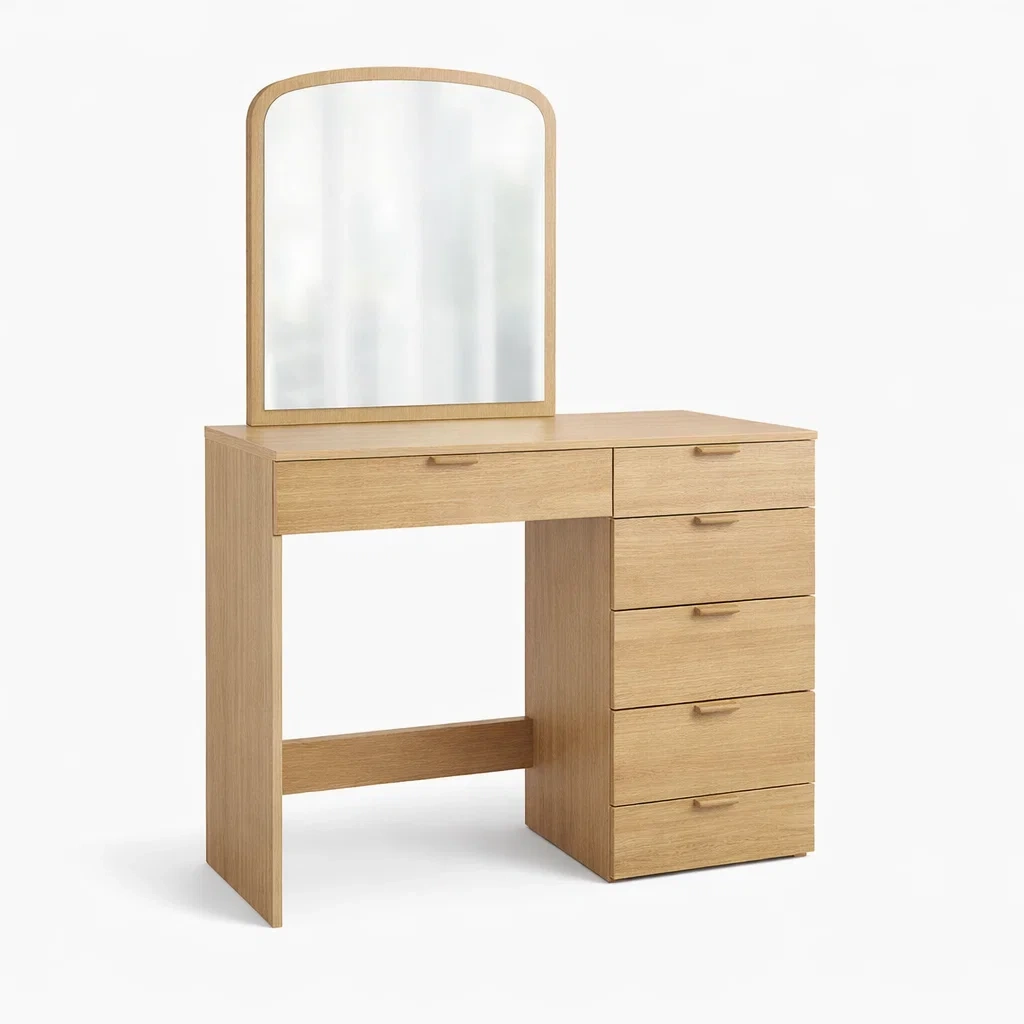 Schminktisch holz eiche mit spiegel und schubladen-FURNIBALANCE