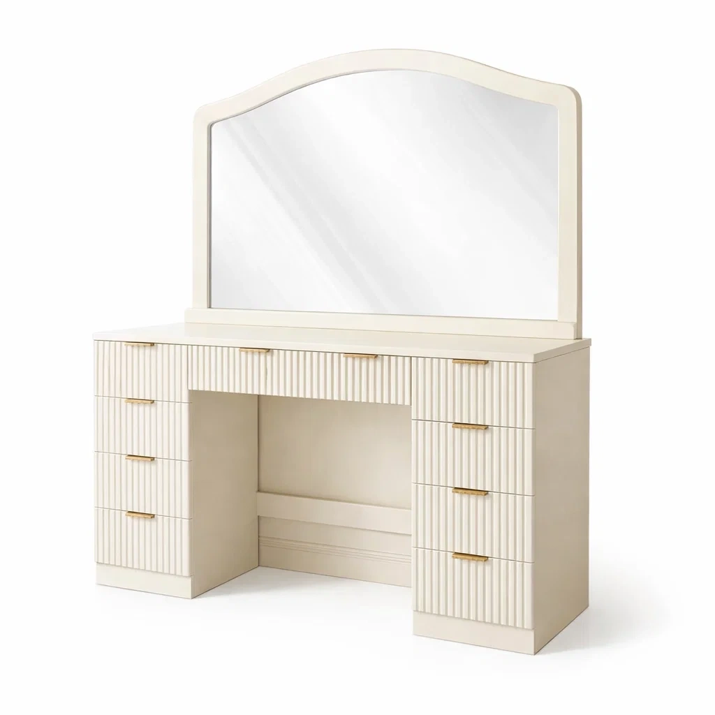 Schminktisch mdf elfenbein mit spiegel 150 x 40 x 180 cm-FURNIBALANCE