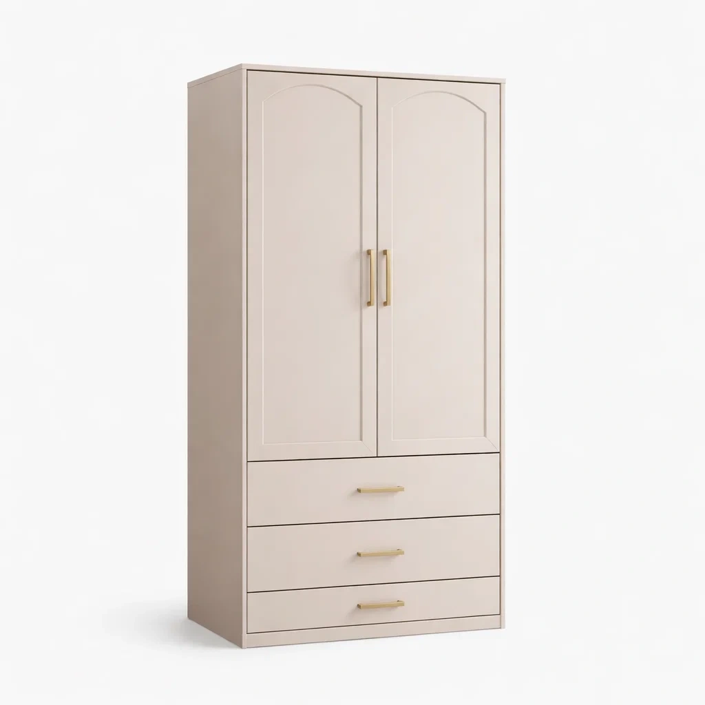 Kleiderschrank holz beige mit schubladen und türen-FURNIBALANCE