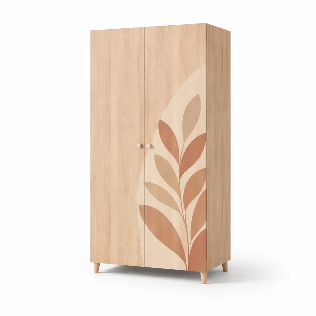 Kleiderschrank holzfurnier mit blattmotiv beige braun 180 x 80 x 50 cm-FURNIBALANCE