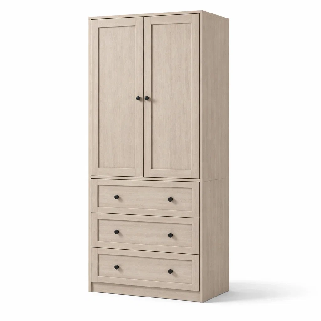 Kleiderschrank holz mdf beige mit türen und schubladen 180 x 80 x 40 cm-FURNIBALANCE