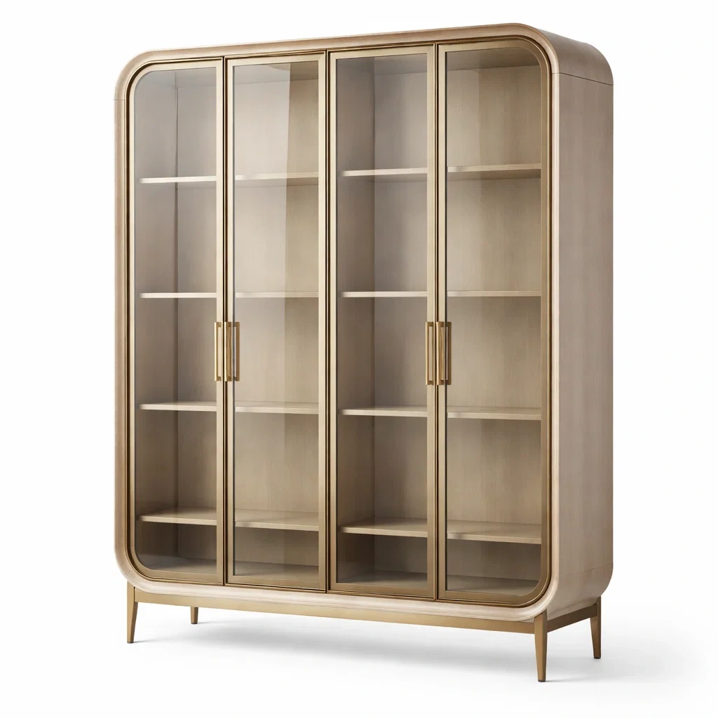 Vitrine eichenholz mit glastüren beige-FURNIBALANCE