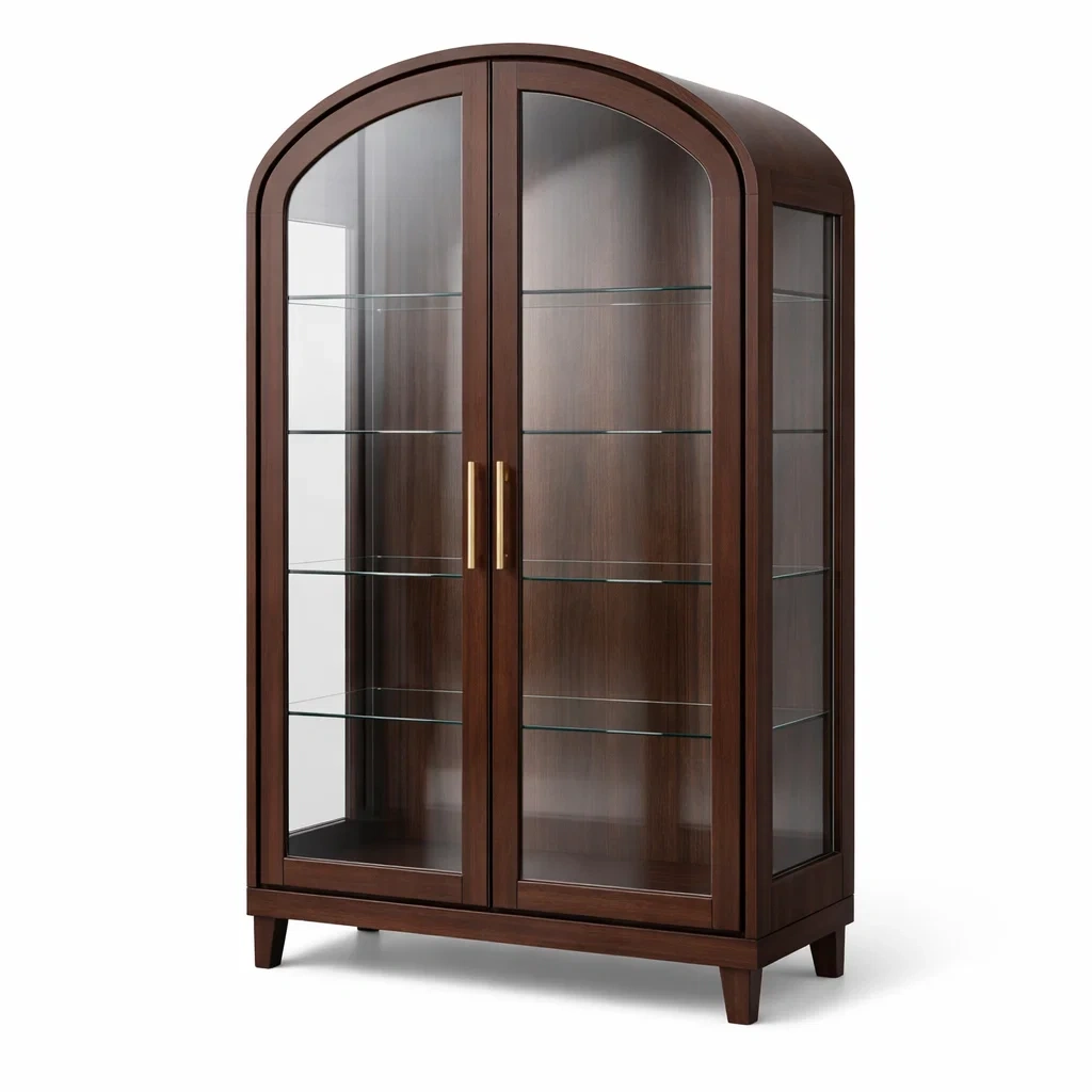Vitrine holz gehärtetes glas dunkelbraun bogenform 180 x 90 x 40 cm-FURNIBALANCE