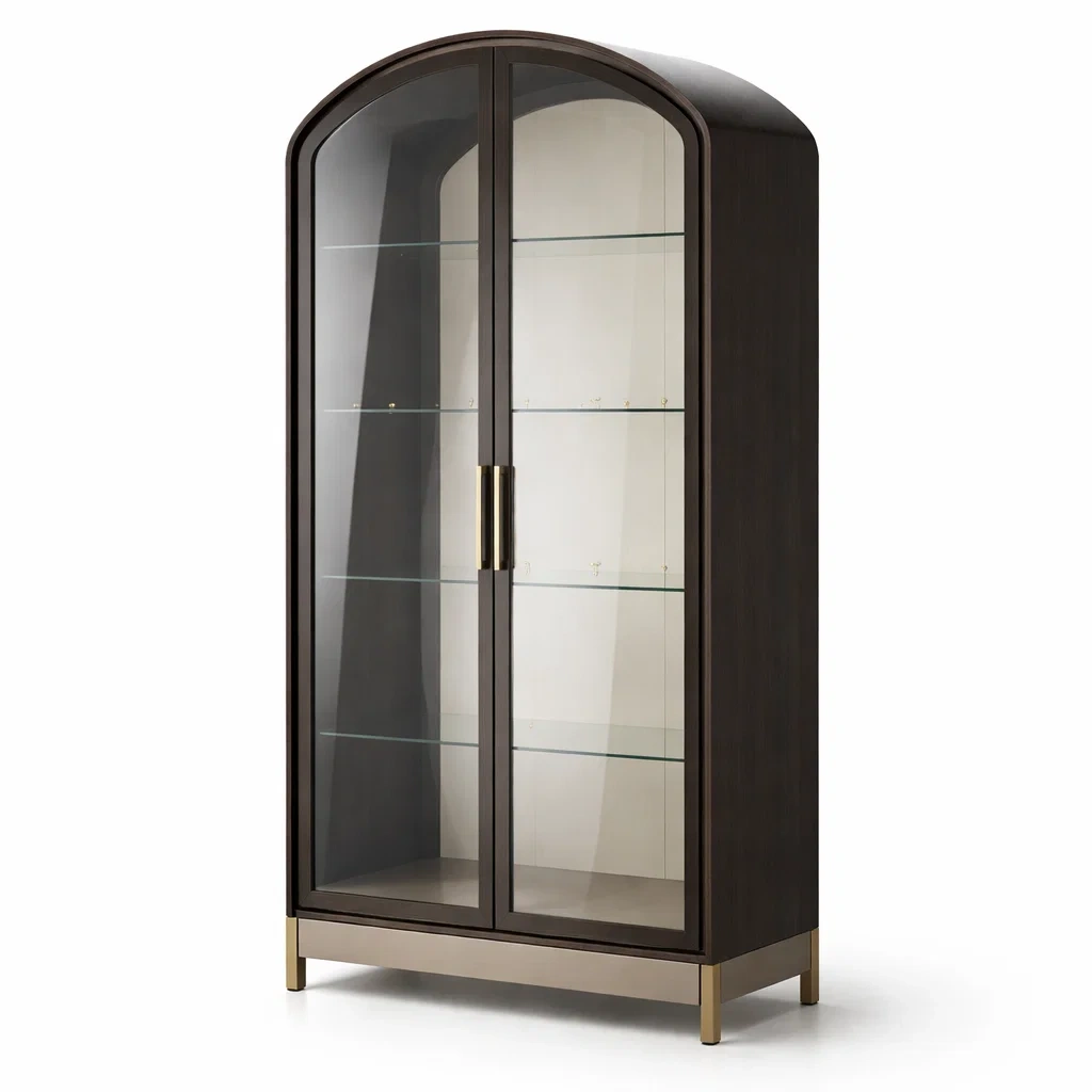 Vitrine holz edelstahlglas dunkelbraun-FURNIBALANCE