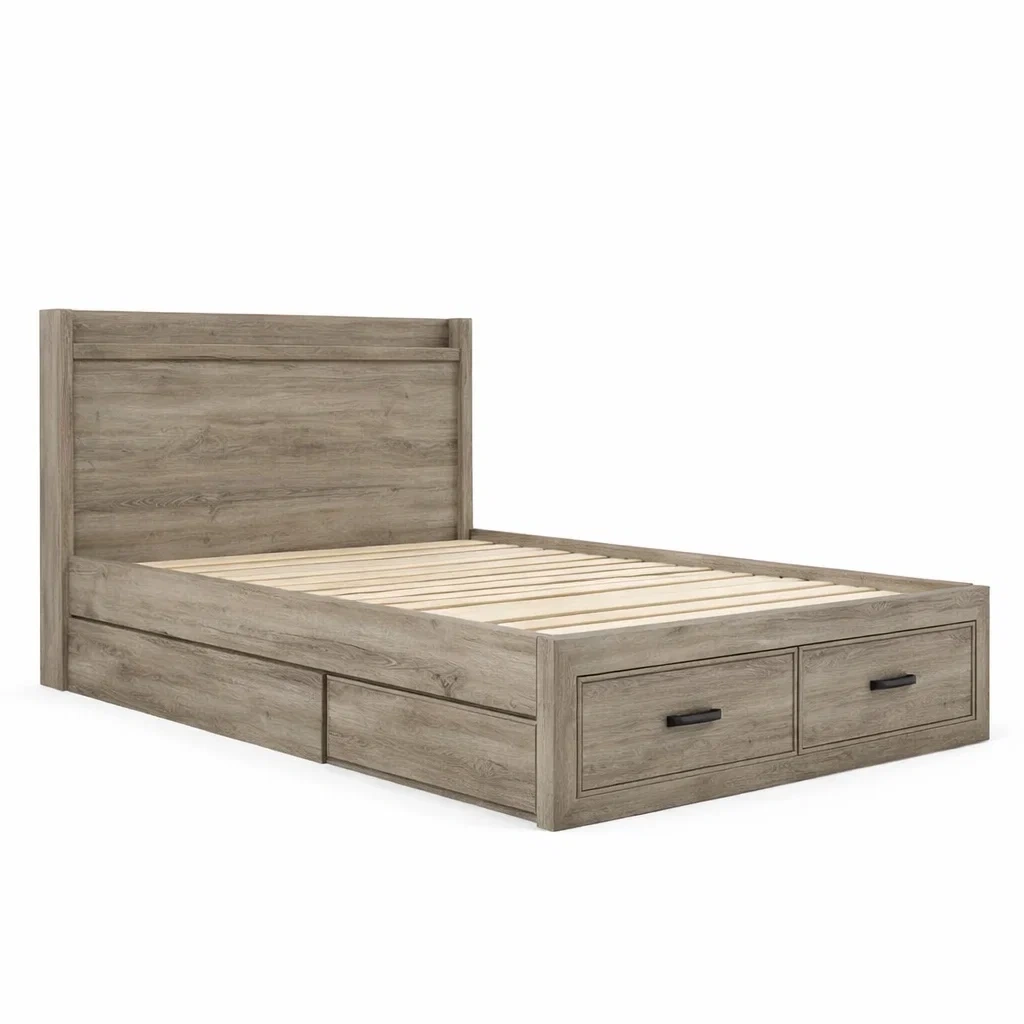 Bett mit stauraum holz eiche-FURNIINHOUSE