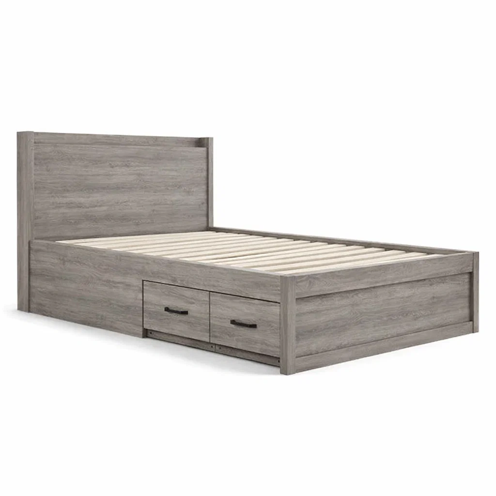 Bett mit stauraum holz grau mit lattenrost-FURNIINHOUSE