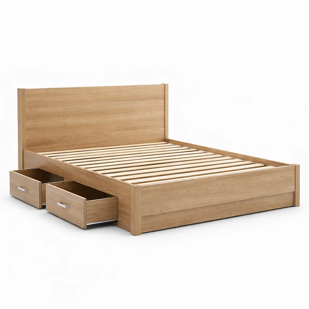 Bett mit stauraum eiche mit lattenrost-FURNIINHOUSE