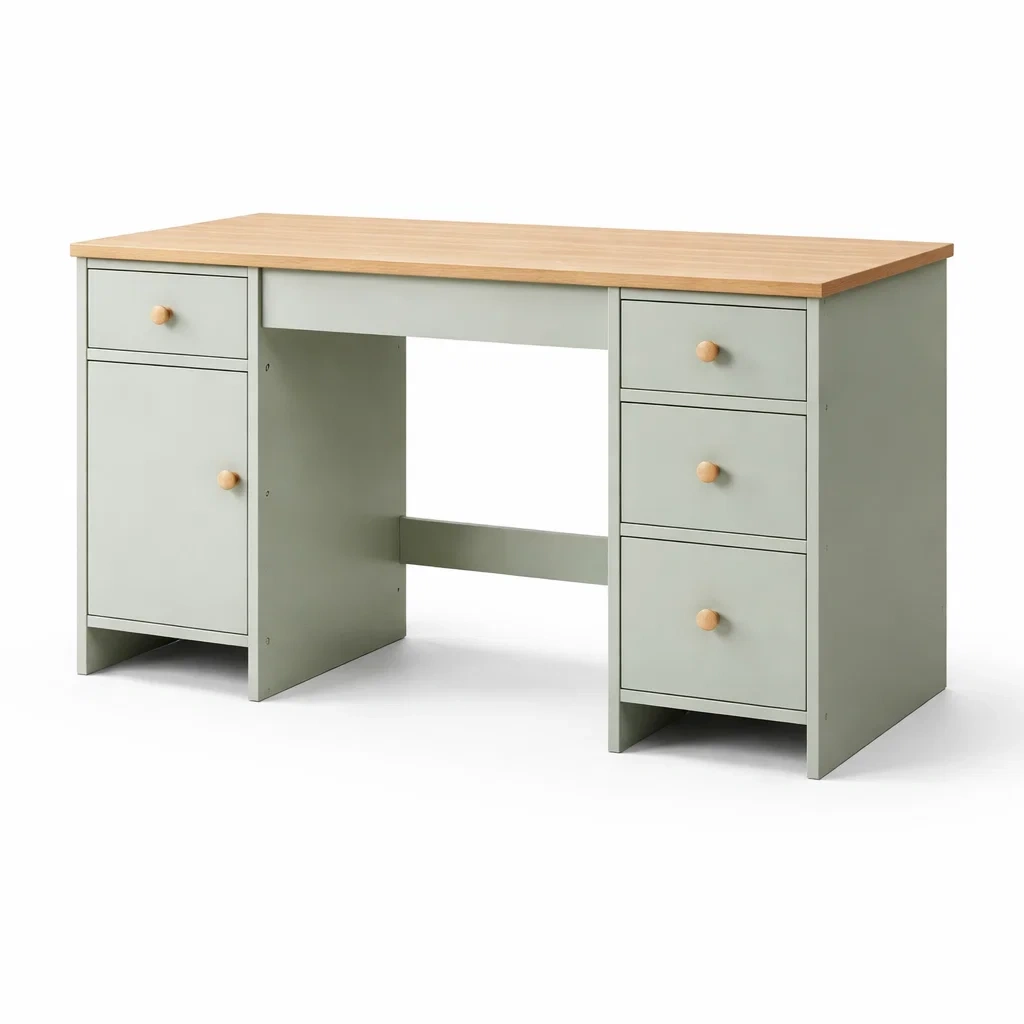 Schreibtisch mdf kiefernholz grün mit schubladen und tür 120 x 50 x 75 cm-FURNIINHOUSE