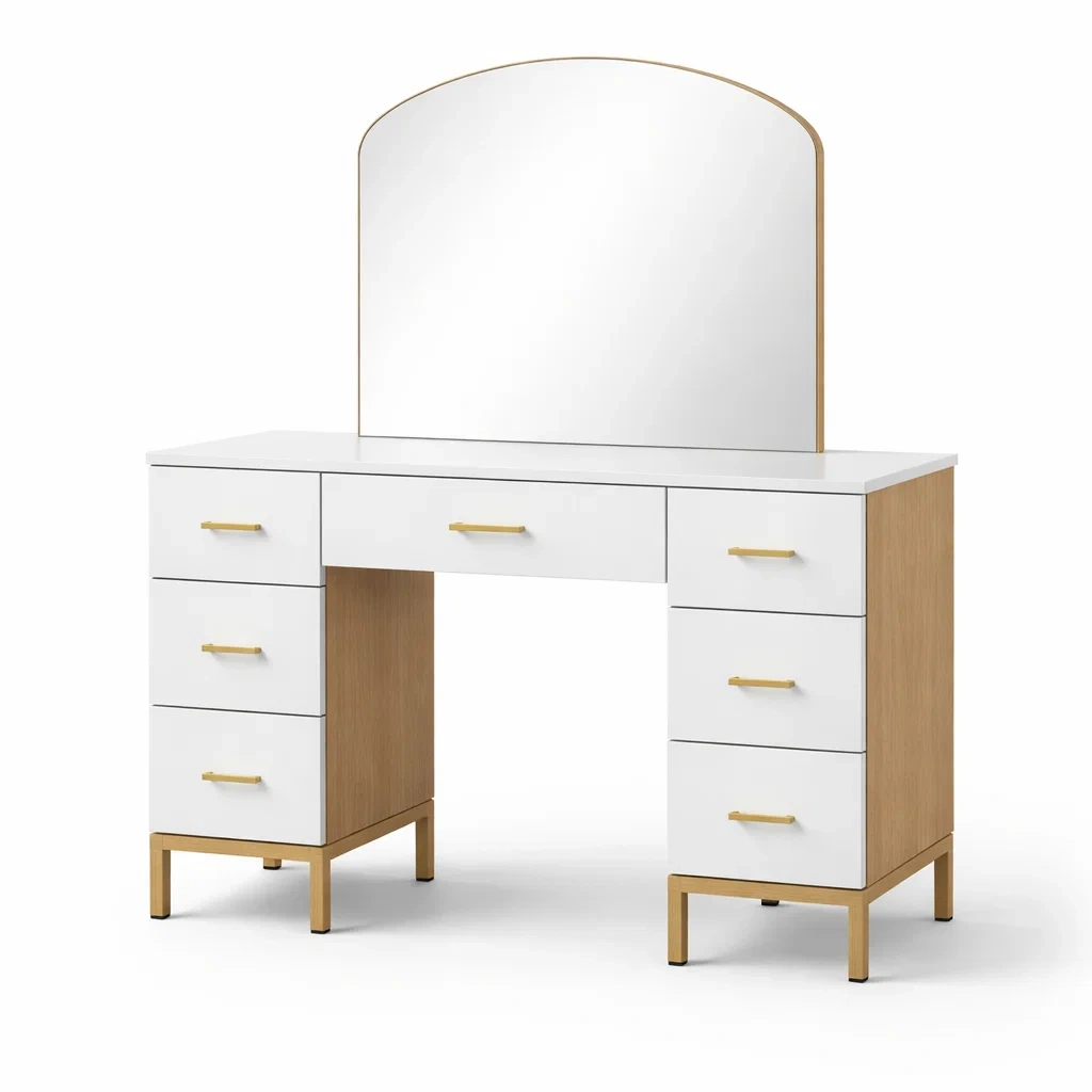 Schminktisch mdf weiß buche mit spiegel-FURNIINHOUSE
