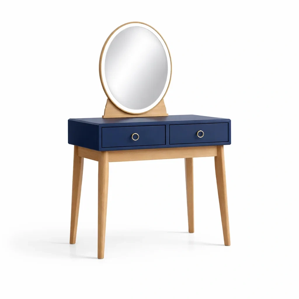 Schminktisch holz blau mit spiegel und schubladen-FURNIINHOUSE