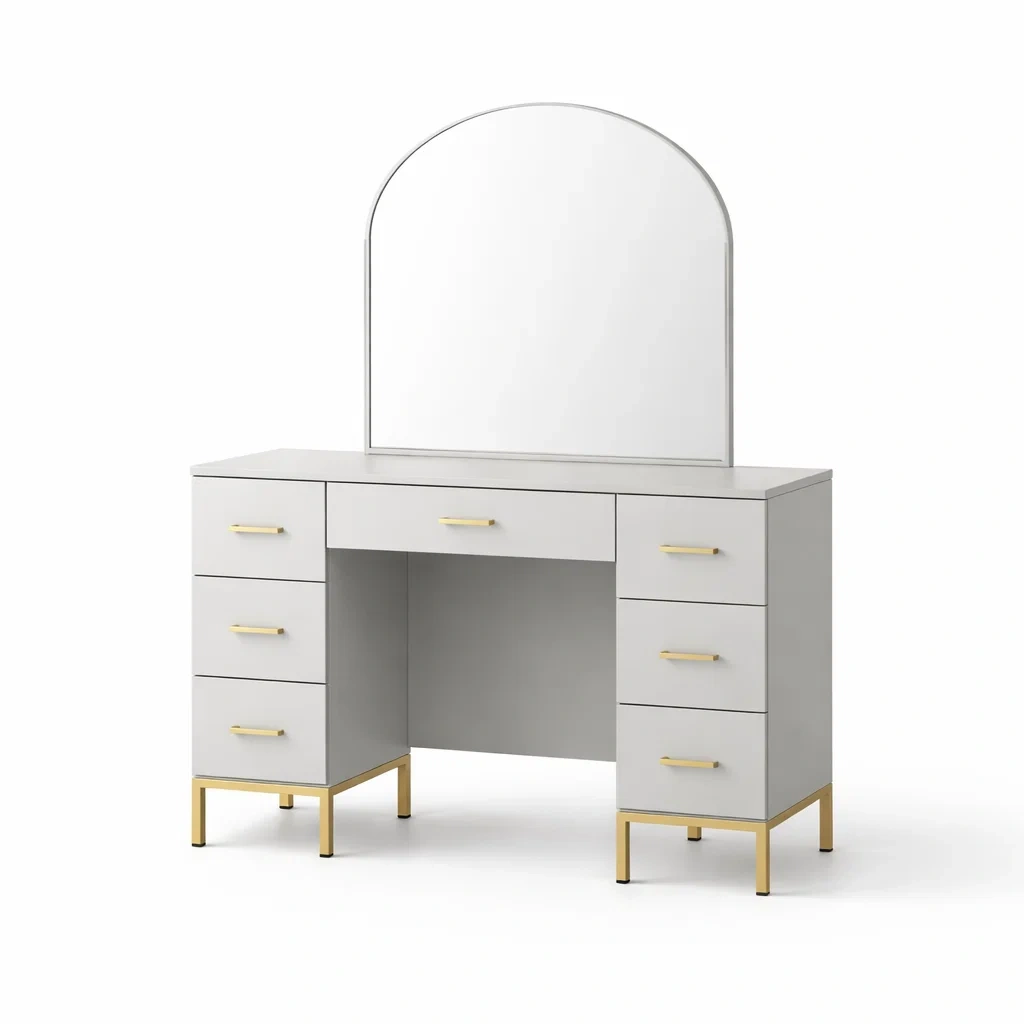 Schminktisch mdf holz mit spiegel und schubladen-FURNIINHOUSE
