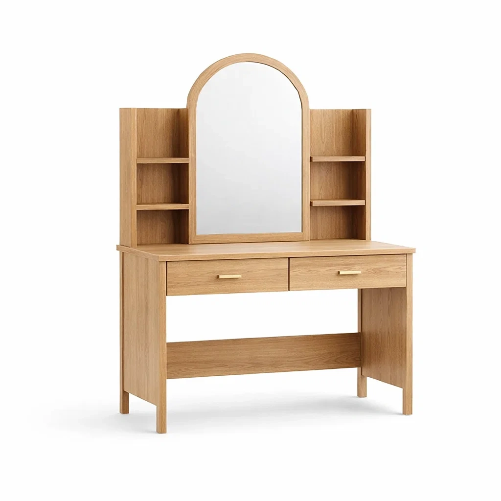 Schminktisch eichenholz mit spiegel und regalen-FURNIINHOUSE