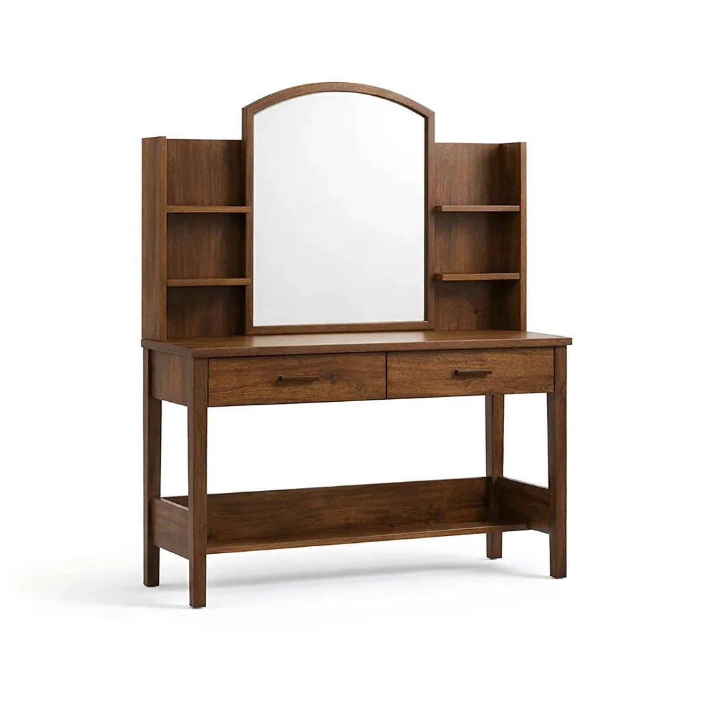 Schminktisch holz braun mit spiegel und regal-FURNIINHOUSE