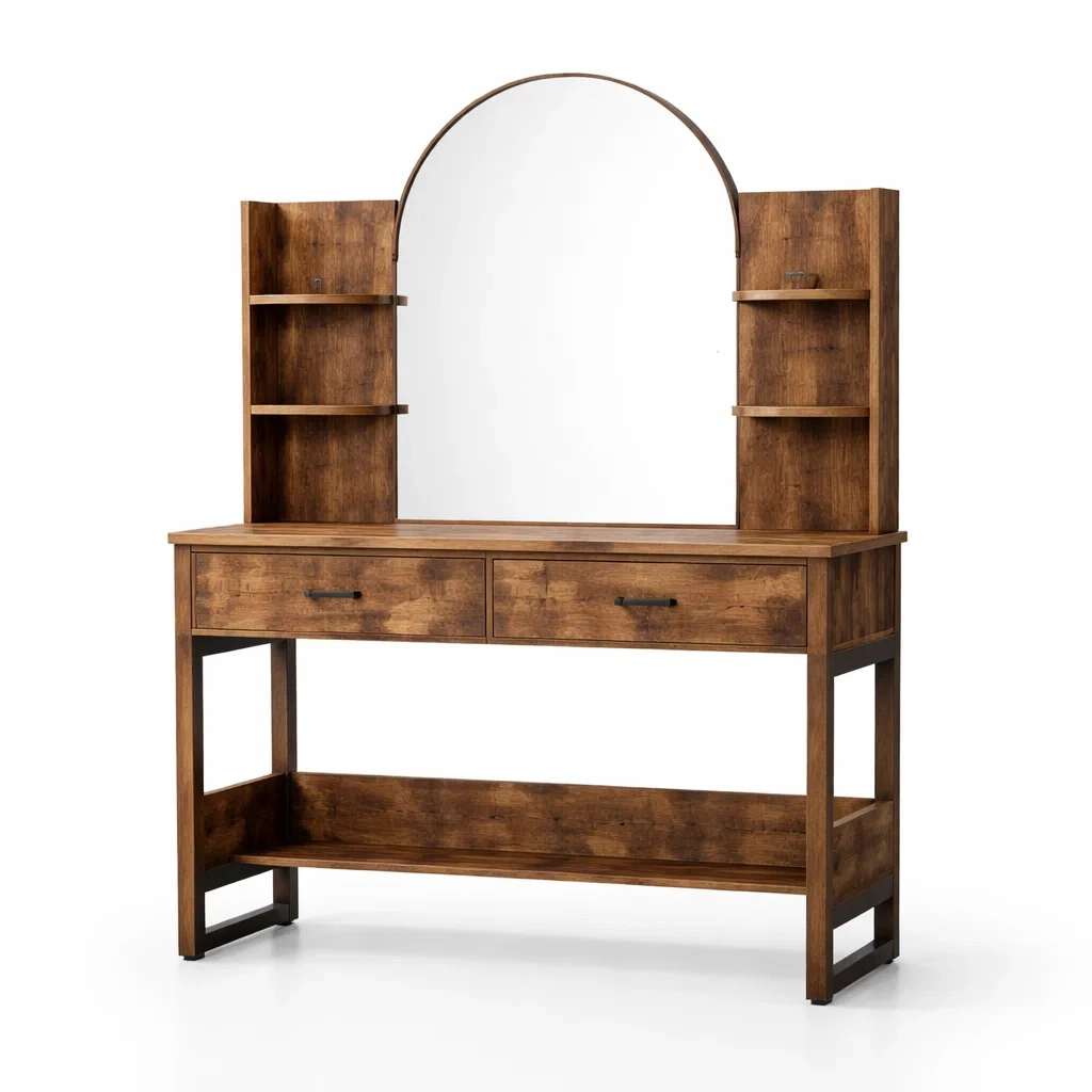 Schminktisch holz mit spiegel und regalen-FURNIINHOUSE
