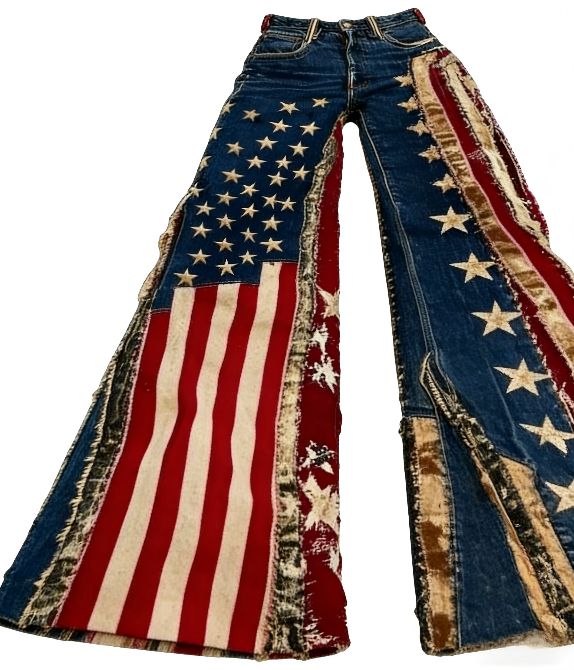 Vintage Independence Day Shining America Flag Patchwork Art Design Jeans