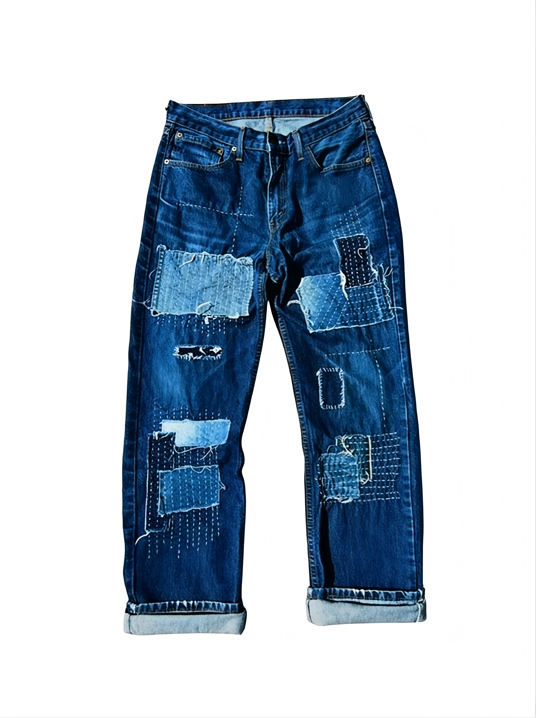 Japanese Style Sashiko Patchwork Design Jeans