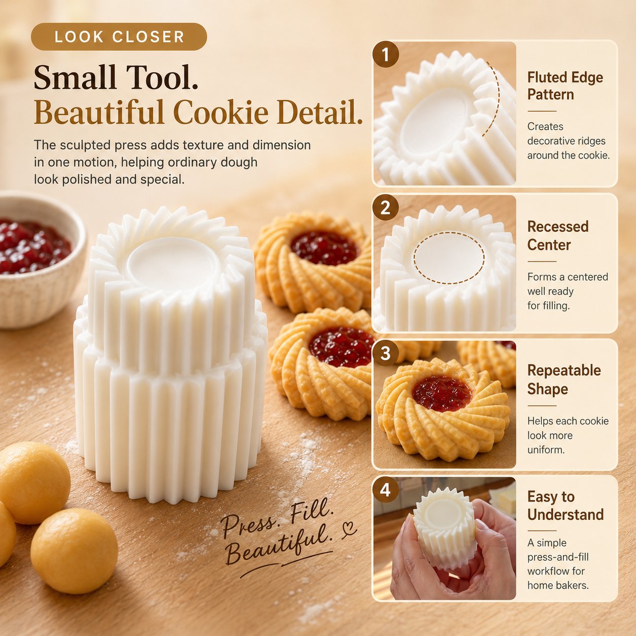 ⏳ ✨Buy 1 Get 1 Free 🥮 – 🍪 Fluted Jam Cookie Press Mold