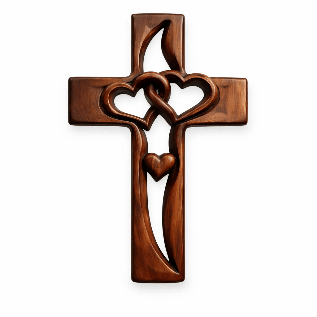 ✝️Handmade Wooden Cross Intertwined Hearts Faith Decor Special Offer
