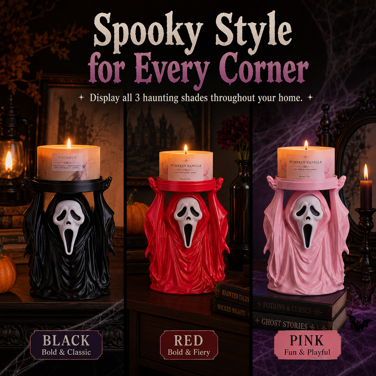 Black red and pink Ghost Face Candle Holders