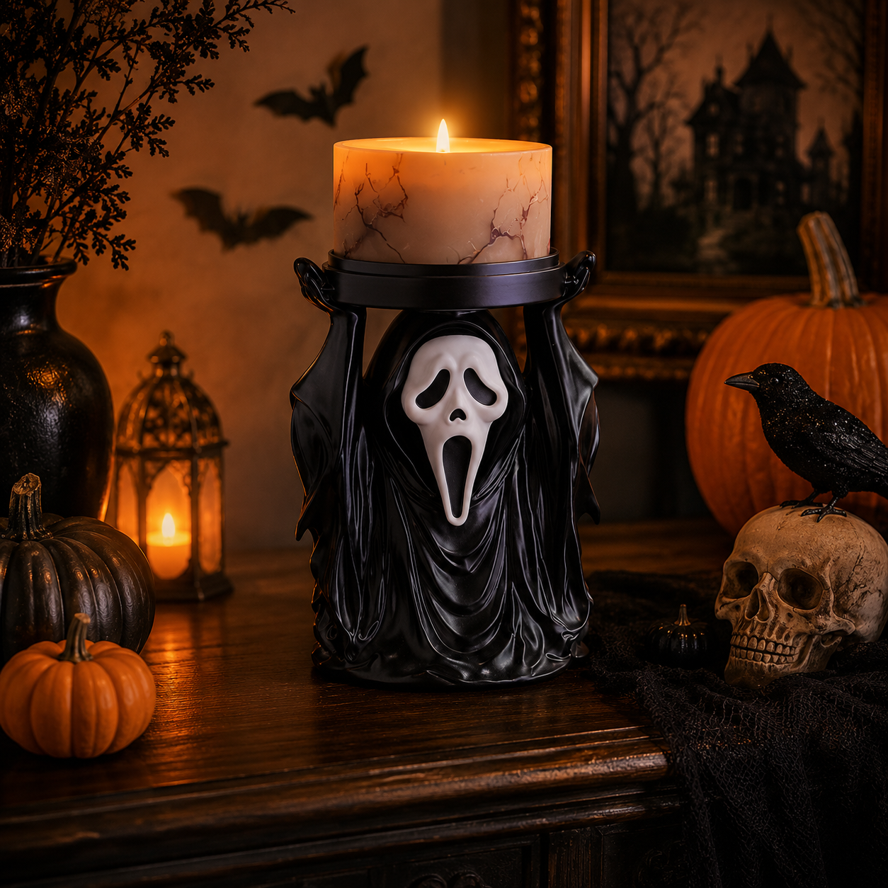 Black Ghost Face Candle Holder