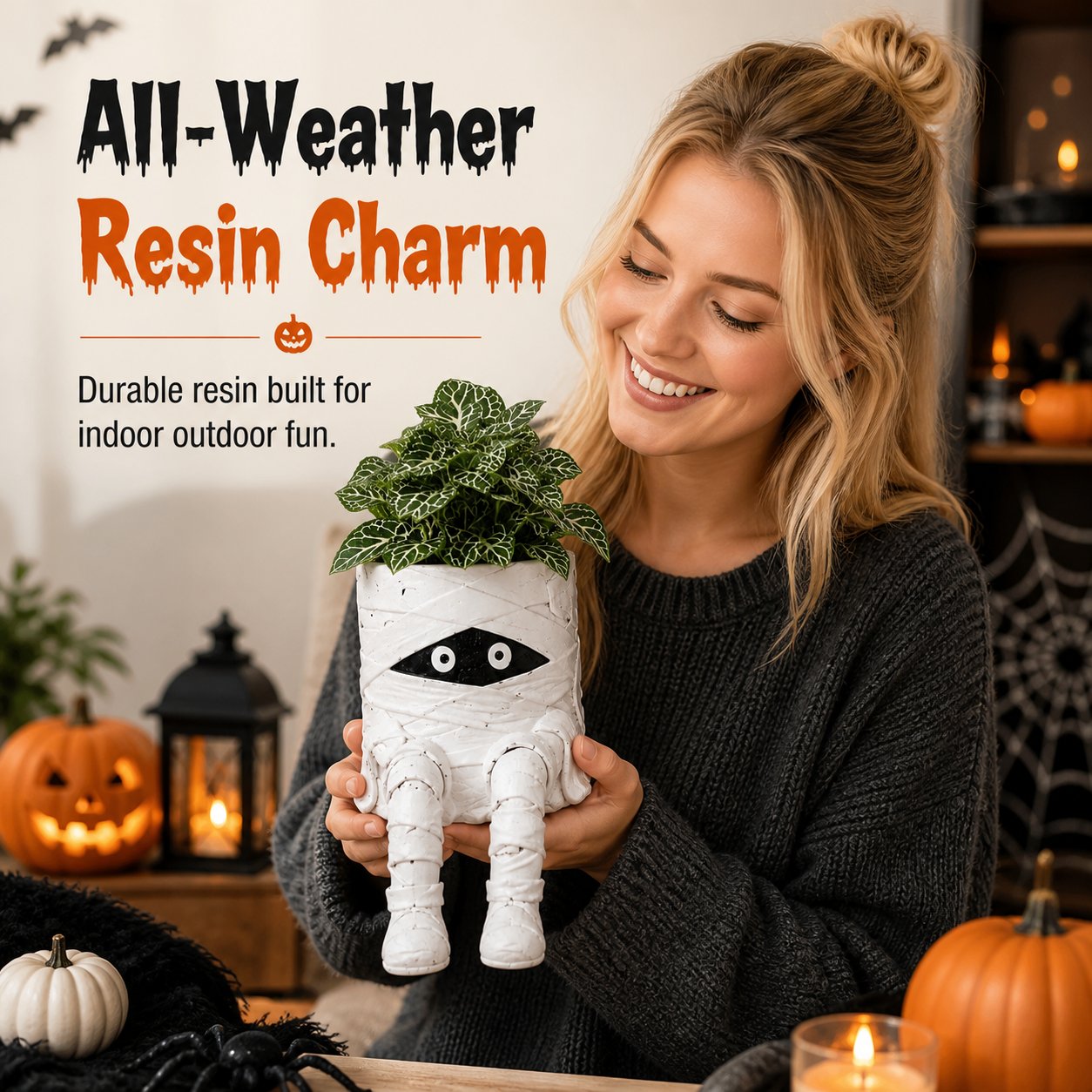 Durable resin Halloween hanging leg planter