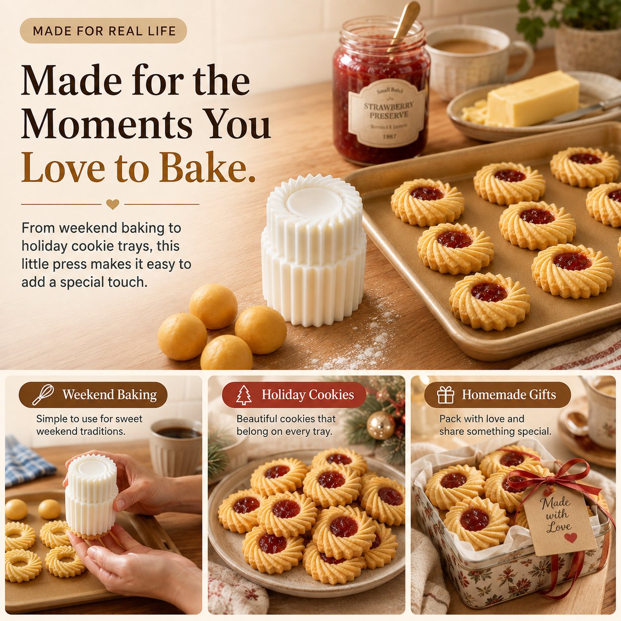 ⏳ ✨Buy 1 Get 1 Free 🥮 – 🍪 Fluted Jam Cookie Press Mold
