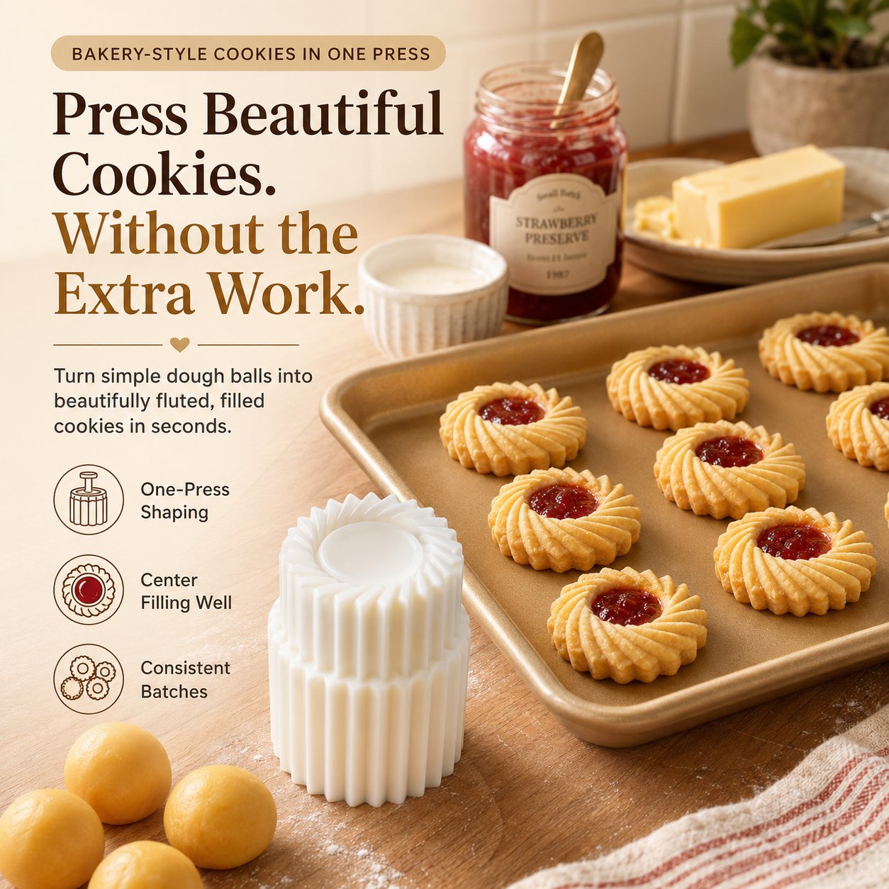 ⏳ ✨Buy 1 Get 1 Free 🥮 – 🍪 Fluted Jam Cookie Press Mold