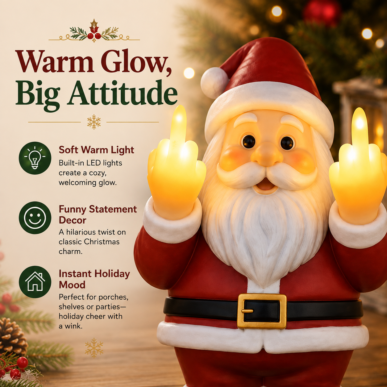 Cheeky Middle Finger Santa Christmas Decoration