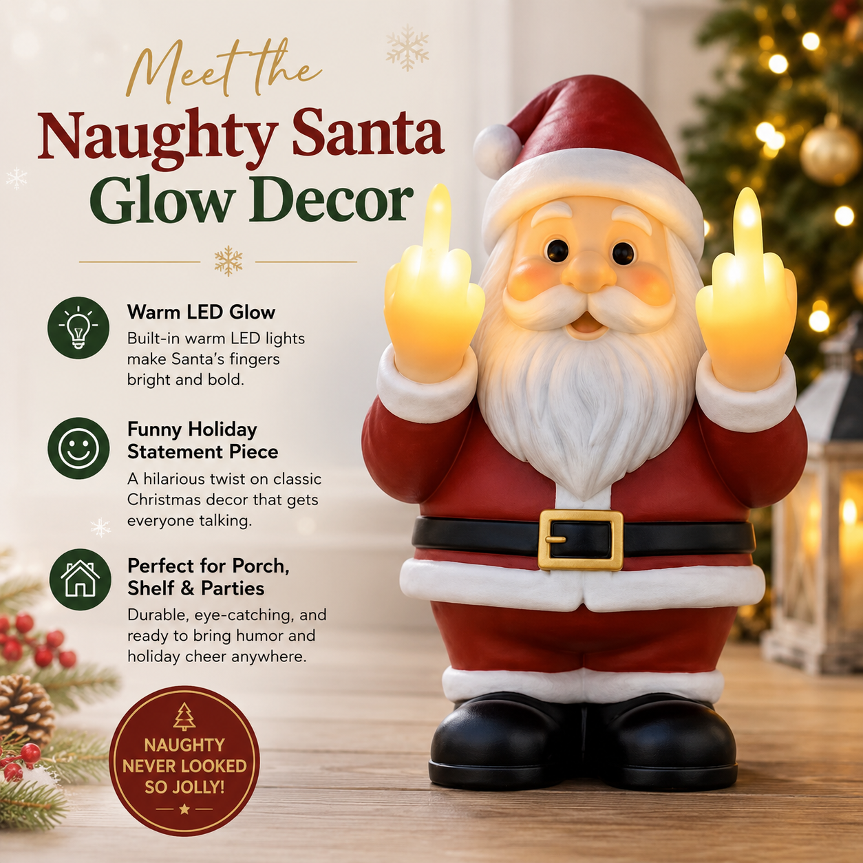 Funny Light-Up Middle Finger Santa Wall Decoration
