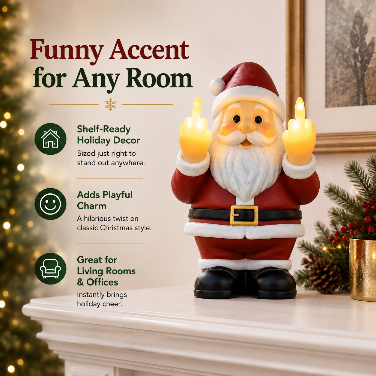 Funny Light-Up Santa Decoration Features