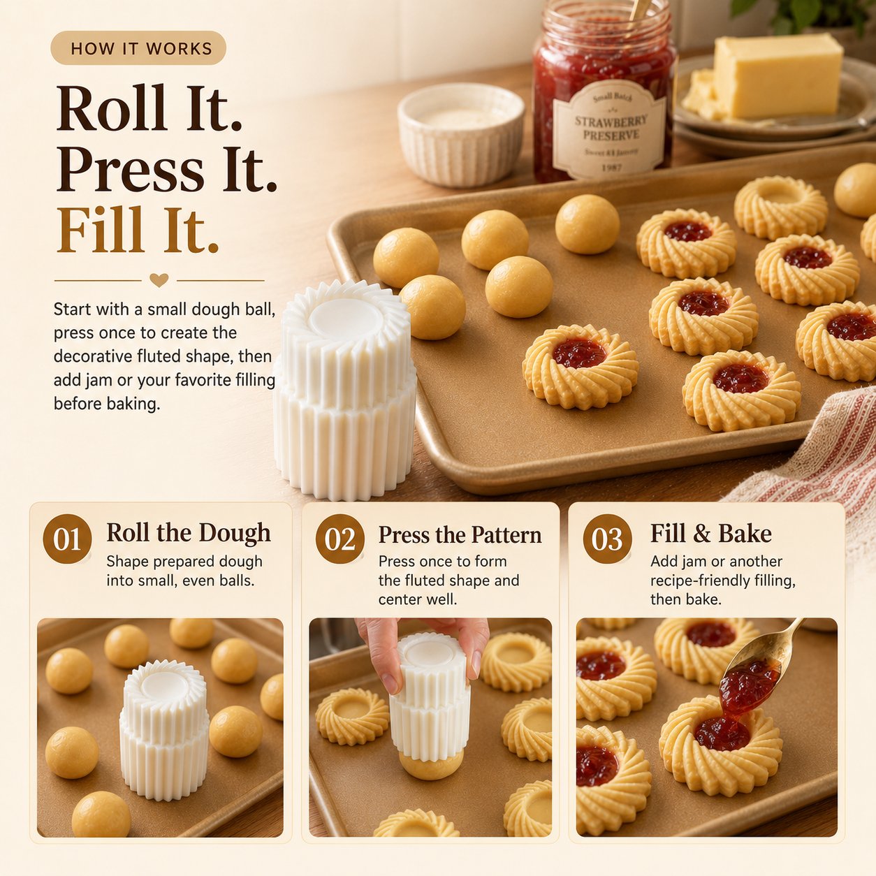 ⏳ ✨Buy 1 Get 1 Free 🥮 – 🍪 Fluted Jam Cookie Press Mold