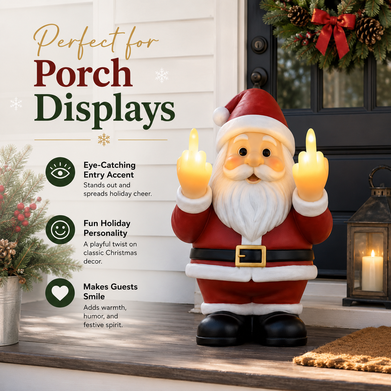 Middle Finger Santa Day and Night Light-Up Display