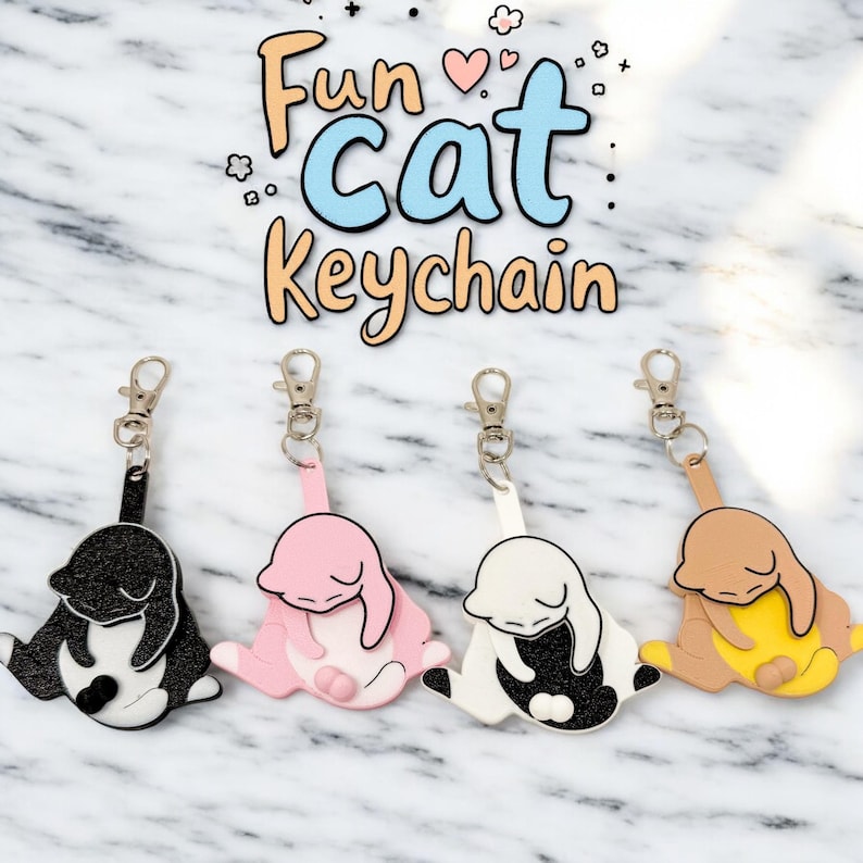 🐱 Funny Cat Keychain – 3D Printed Fidget Toy for Stress & Anxiety Relief 🐱